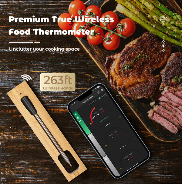Kook- en braadthermometer - WIFI met braad-APP - Repeater zorgt voor lange afstand tot de mobiel - Oven, grill of pan.
