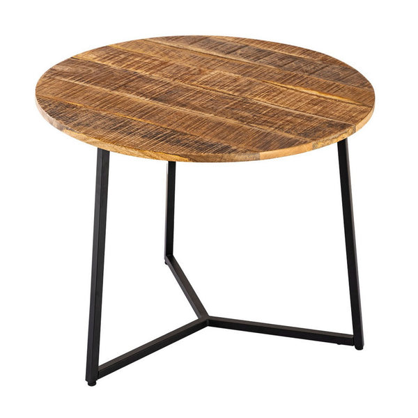 Salontafel rond massief hout diameter 56cm. Salontafel, bijzettafel La Palma met metalen frame in zwart
