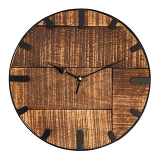 Wandklok hout diameter 30 cm. Woonkamerklok modern rond van hout vintage stil. Gemaakt van mangohout.